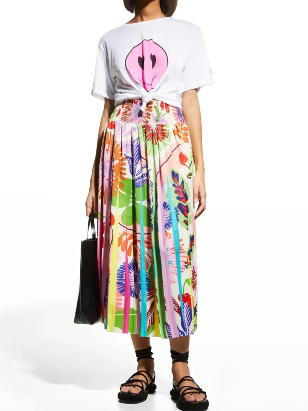 LE SUPERBE $325 Burst of Spring Pleated Skirt in Cherry Lotus Land Sz XS